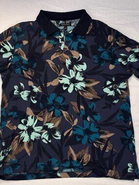 Banana Republic Polo Mens XL Performance Pique Red Floral Short Sleeve Cotton